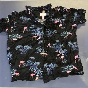 Denim & Flower Men's Tropical Flamingo Shirt - Black, Pink, Blue